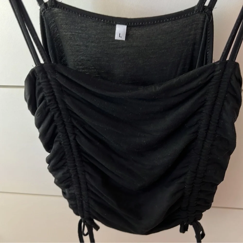 BLACK RUCHED TANK TOP - Picture 3 of 3